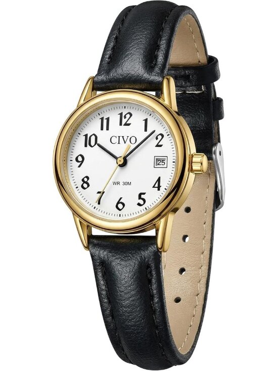 Women\'s Black Gold Vintage Leather Classic Easy Read Dial Analog Wrist Watch main image 6